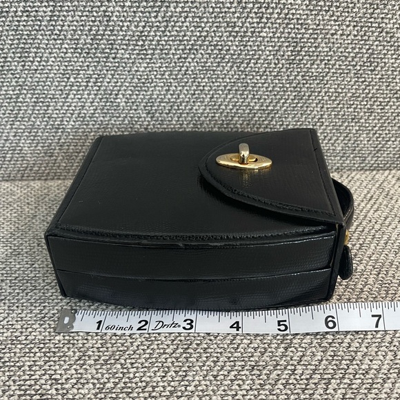 Black Pebbled  Travel Jewelry Case Mirror, Hard Outer Snap Case Gold Closure - Picture 2 of 16